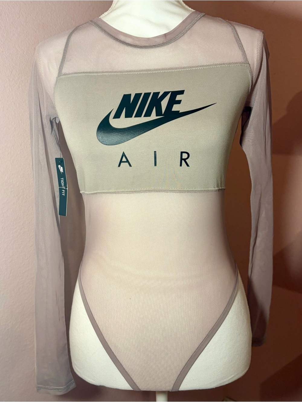 Nike Air Women's Sheer Mesh Bodysuit in Taupe